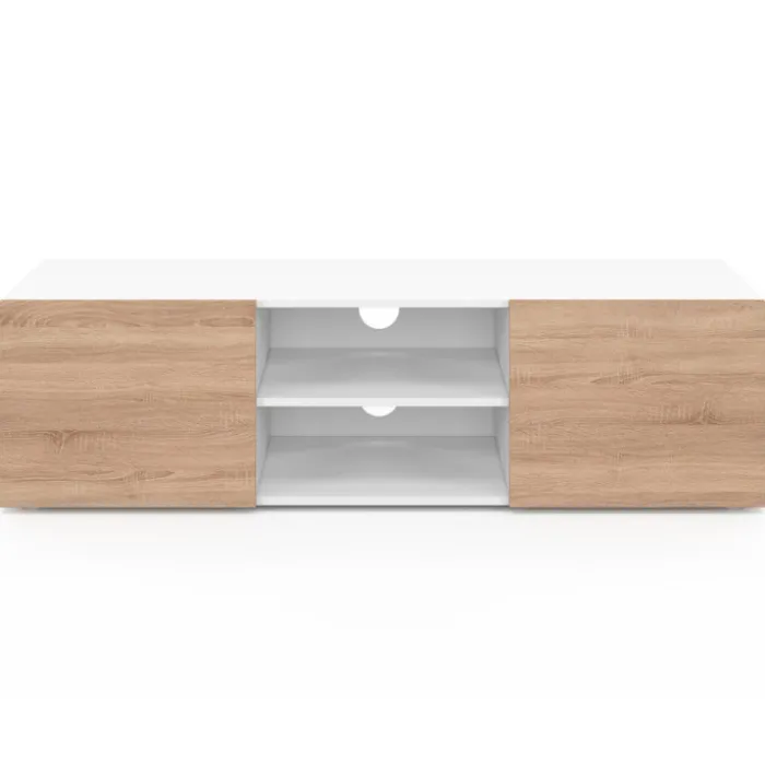 Meuble TV blanc et imitation hêtre