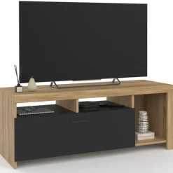 Meuble TV bois et placard noir moderne