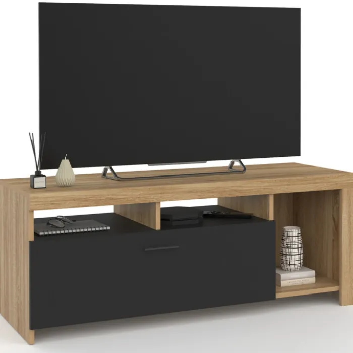 Meuble TV bois et placard noir moderne