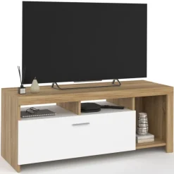 Meuble TV bois et placard blanc moderne