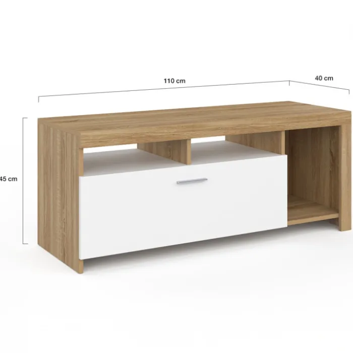 Meuble TV bois et placard blanc moderne