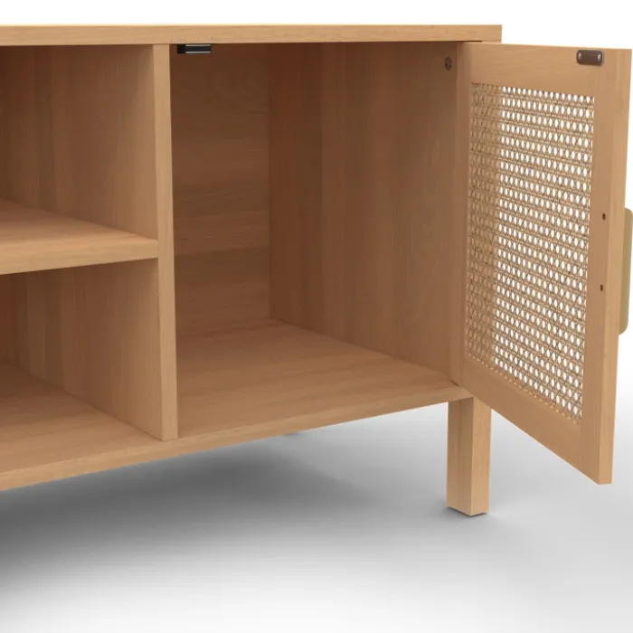 Meuble TV cannage 110 cm avec 2 portes