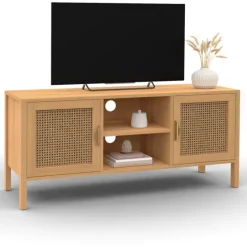 Meuble TV cannage 110 cm avec 2 portes