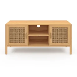 Meuble TV cannage 110 cm avec 2 portes