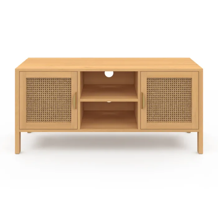 Meuble TV cannage 110 cm avec 2 portes