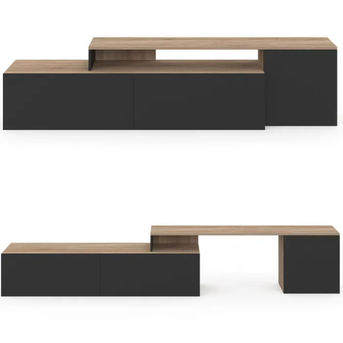 Meuble TV 180-240 cm modulable d’angle rotatif bois et noir