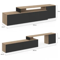 Meuble TV 180-240 cm modulable d’angle rotatif bois et noir