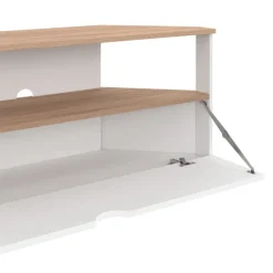 Meuble TV d'angle 100 cm en bois façon hêtre et blanc
