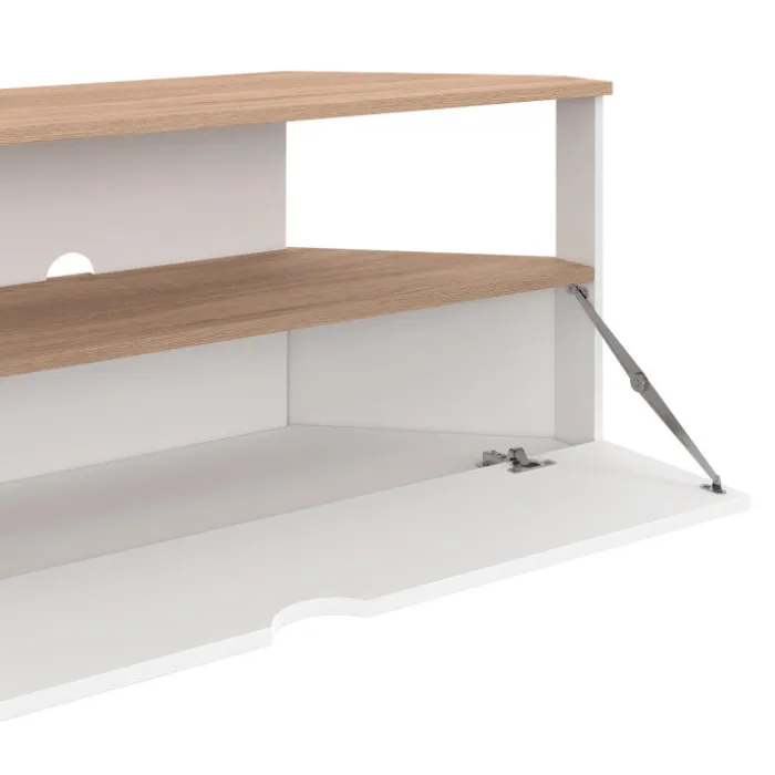 Meuble TV d'angle 100 cm en bois façon hêtre et blanc