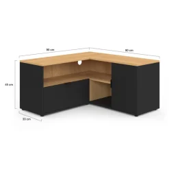 Meuble TV d'angle 90 x 90 cm façon hêtre et noir