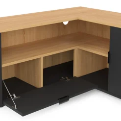 Meuble TV d'angle 90 x 90 cm façon hêtre et noir