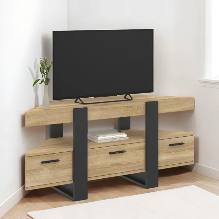 Meuble TV d'angle bois et noir