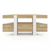 Meuble TV d'angle bois et blanc 110cm avec tiroir