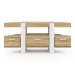 Meuble TV d'angle bois et blanc 110cm avec tiroir
