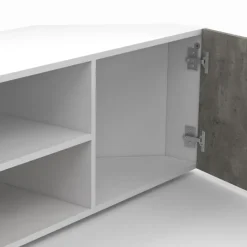 Meuble TV d'angle effet béton et blanc 110 cm