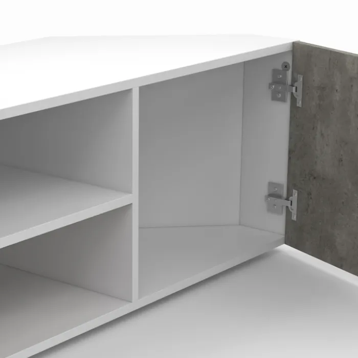 Meuble TV d'angle effet béton et blanc 110 cm