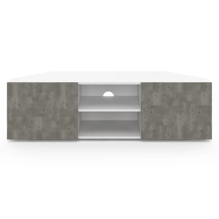 Meuble TV d'angle effet béton et blanc 110 cm