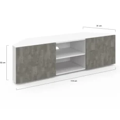 Meuble TV d'angle effet béton et blanc 110 cm