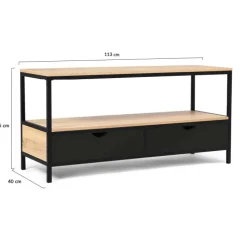 Meuble TV en bois et métal noir 2 tiroirs