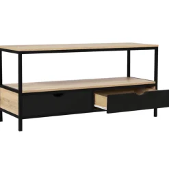Meuble TV en bois et métal noir 2 tiroirs