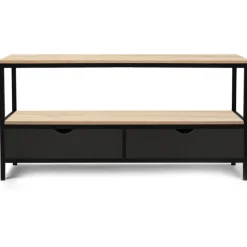 Meuble TV en bois et métal noir 2 tiroirs