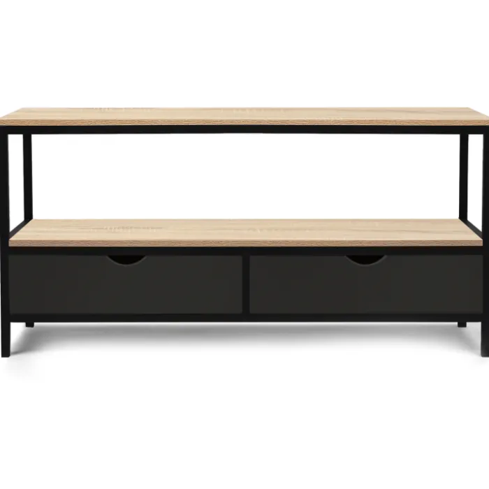 Meuble TV en bois et métal noir 2 tiroirs
