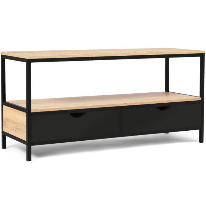 Meuble TV en bois et métal noir 2 tiroirs