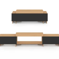 Meuble TV extensible 140-240 cm 2 portes bois et noir