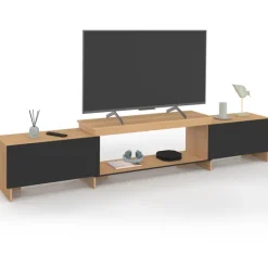 Meuble TV extensible 140-240 cm 2 portes bois et noir
