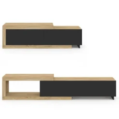 Meuble tv extensible 2 portes bois et noir