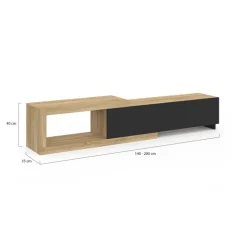 Meuble tv extensible 2 portes bois et noir