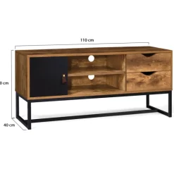 Meuble TV industriel bois métal 2 tiroirs avec placard