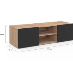 Meuble TV moderne noir et bois 113 cm
