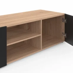Meuble TV moderne noir et bois 113 cm