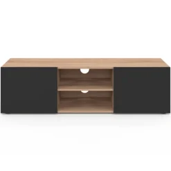 Meuble TV moderne noir et bois 113 cm