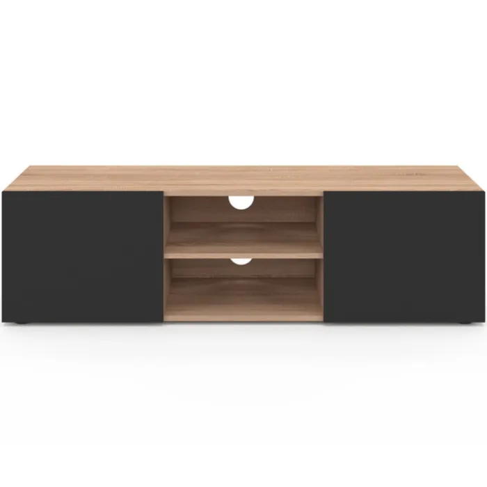 Meuble TV moderne noir et bois 113 cm