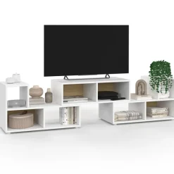 Meuble TV modulable 3 modules multifonction blanc et effet bois