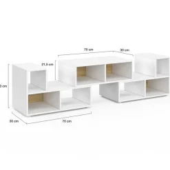 Meuble TV modulable 3 modules multifonction blanc et effet bois
