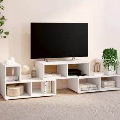 Meuble TV modulable 3 modules multifonction blanc et effet bois