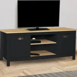 Meuble TV noir 113 cm 2 placards