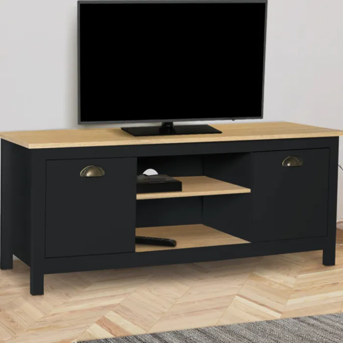 Meuble TV noir 113 cm 2 placards