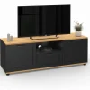 Meuble TV noir et bois 110 cm avec tiroir et niche