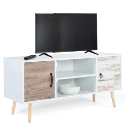 Meuble TV scandinave blanc 2 portes