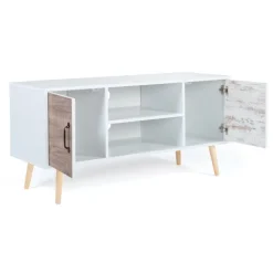 Meuble TV scandinave blanc 2 portes