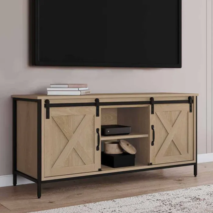 Meuble TV style industriel 2 portes grange coulissantes