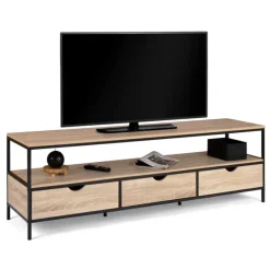 Meuble TV style industriel 3 tiroirs 160 cm