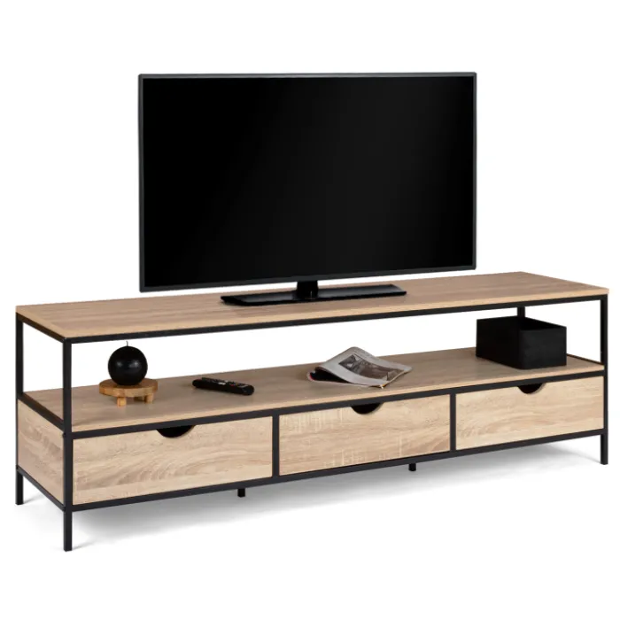 Meuble TV style industriel 3 tiroirs 160 cm