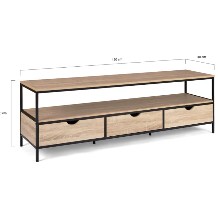 Meuble TV style industriel 3 tiroirs 160 cm
