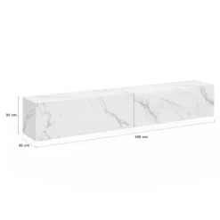 Meuble TV suspendu 2 portes bois effet marbre 180 cm