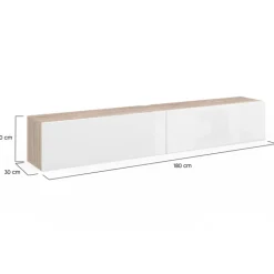 Meuble TV suspendu bois et blanc